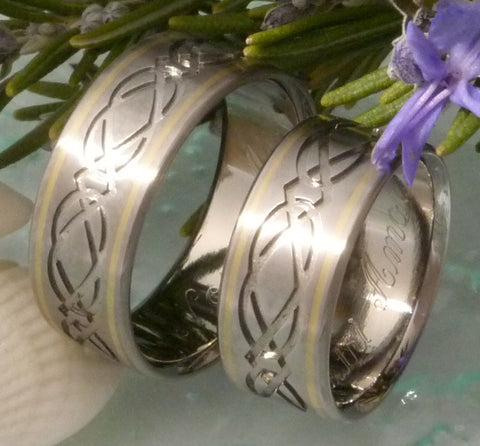 Celtic Infinity Titanium Ring Set with Gold Inlays - stck23