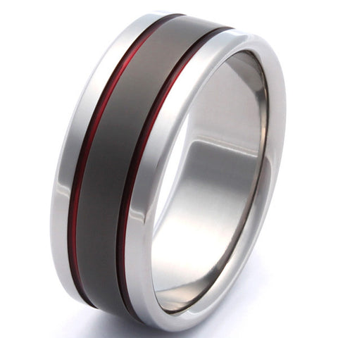 Thin Red Line Titanium Band - sa12Red