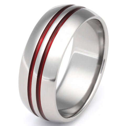 Thin Red Line Titanium Ring - r1
