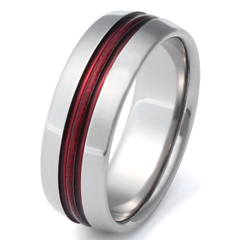 Firefighter's Red Frost Titanium Wedding Band - r16