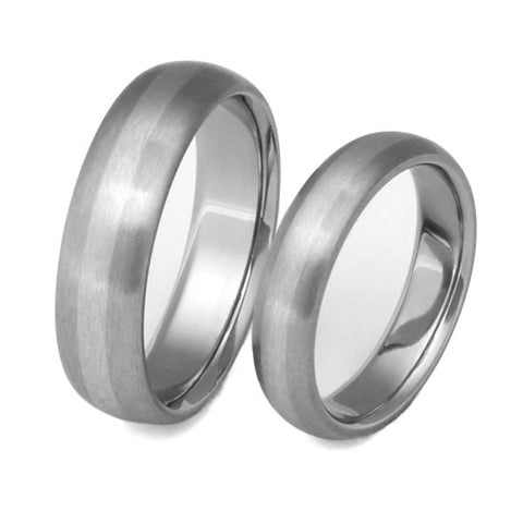 Matching Titanium Platinum Wedding Band Set - stp3