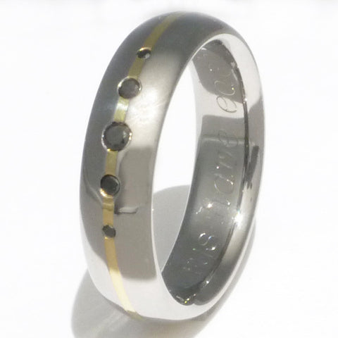 black diamond titanium ring with 18kt gold inlay bd15 Titanium Wedding and Engagement Rings