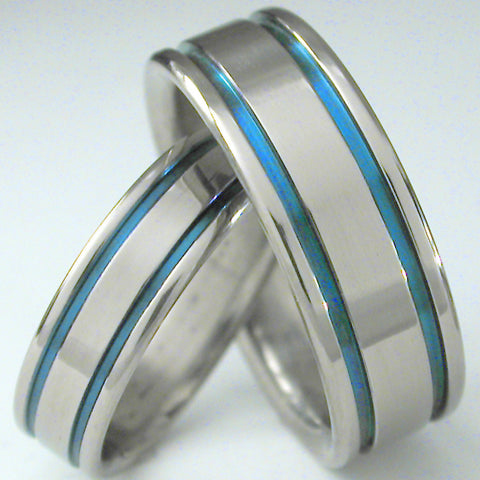 matching blue titanium wedding band set stb5 Titanium Wedding and Engagement Rings