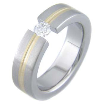 classic flat with gold Titanium Wedding and Engagement Rings