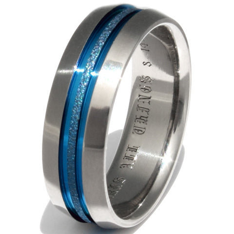 deep hawaiian blue titanium ring b16 Titanium Wedding and Engagement Rings