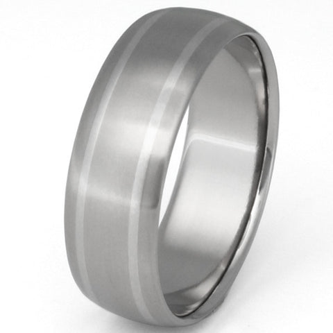 titanium wedding ring with platinum inlays p11 Titanium Wedding and Engagement Rings