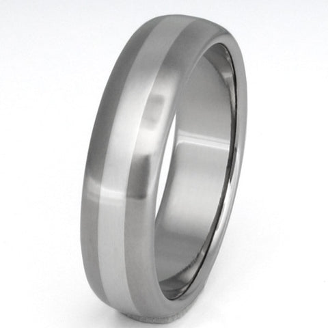 titanium wedding ring with platinum inlay p3 Titanium Wedding and Engagement Rings