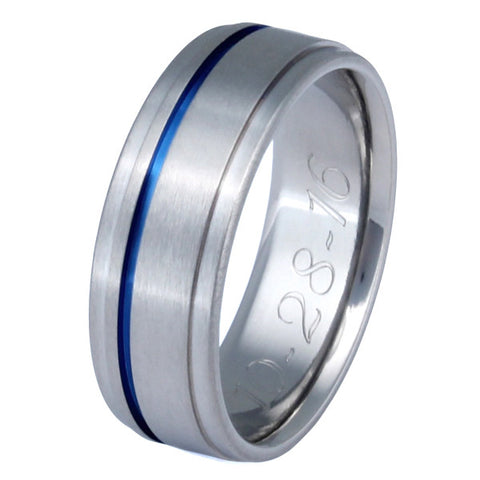 Thin Blue Line Titanium Ring - b7