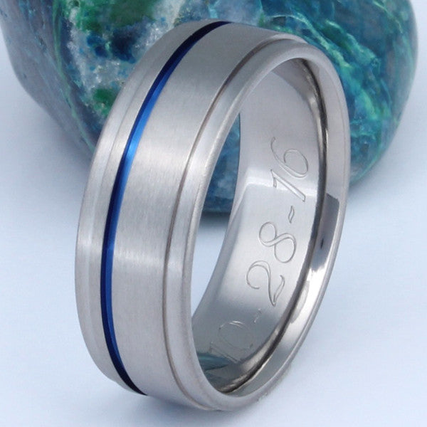 Thin Blue Line Titanium Ring - b7