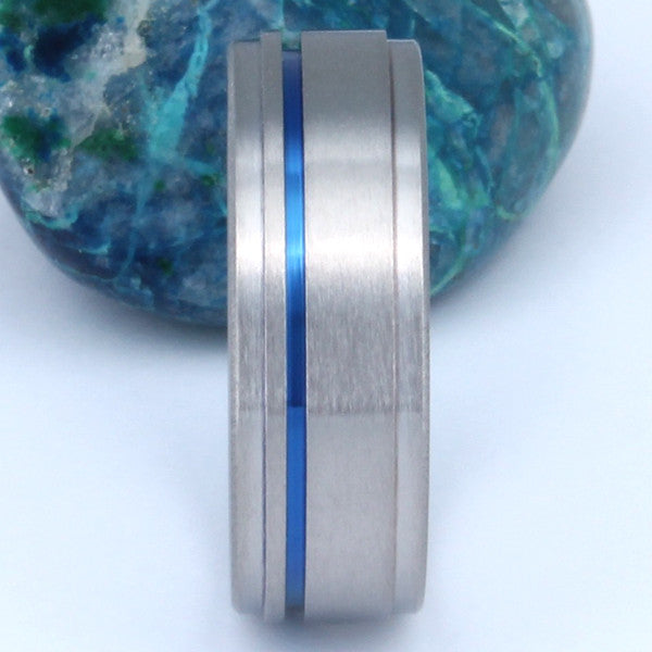 Thin Blue Line Titanium Ring - b7