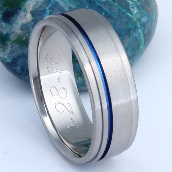 Thin Blue Line Titanium Ring - b7