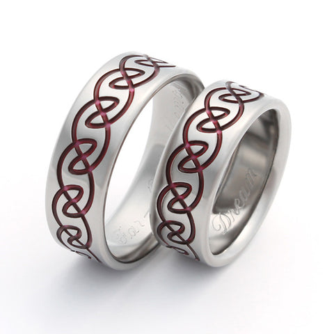 Celtic Titanium Wedding Ring Set Red - stck13