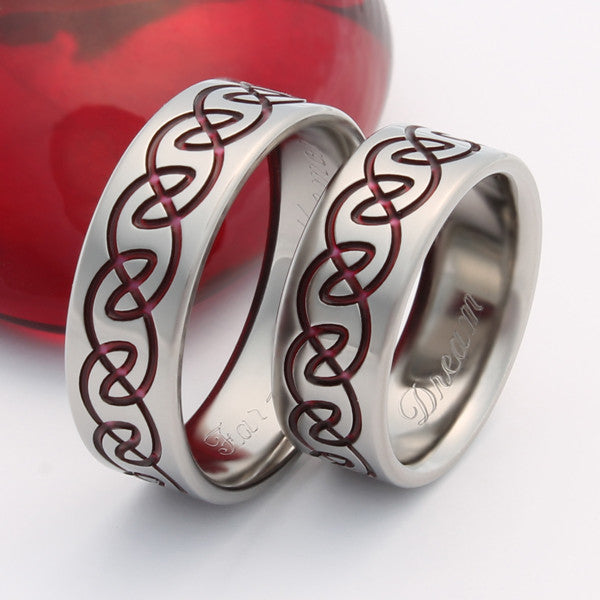 Celtic Titanium Wedding Ring Set Red - stck13