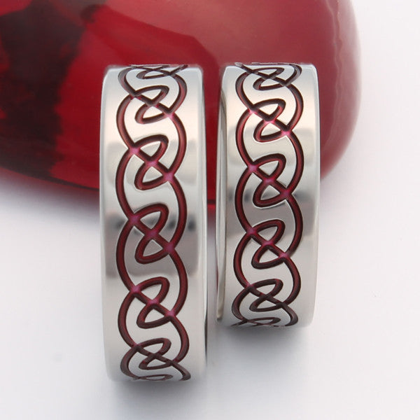 Celtic Titanium Wedding Ring Set Red - stck13