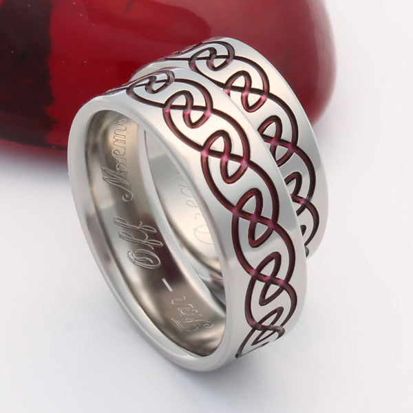 Celtic Titanium Wedding Ring Set Red - stck13
