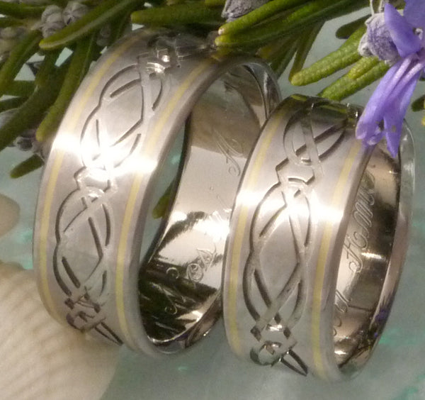 Celtic Infinity Titanium Ring Set with Gold Inlays - stck23