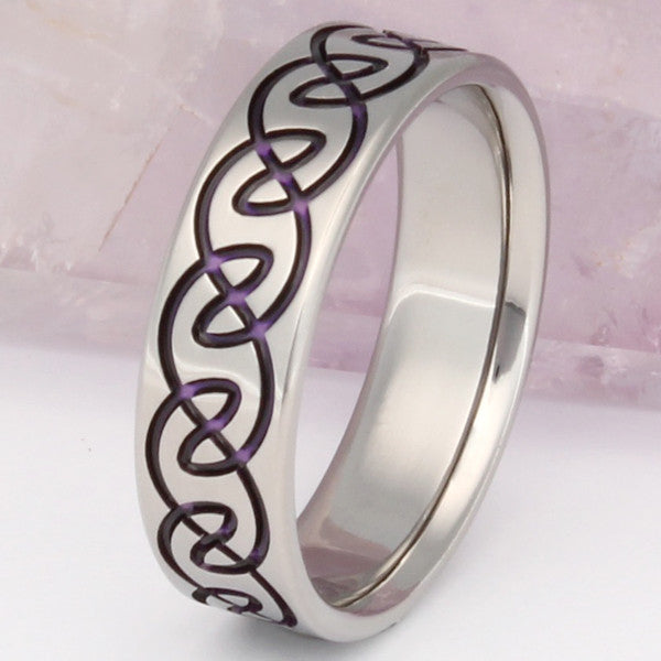 Purple Celtic Titanium Wedding Band - Irish Celtic Ring - Infinity Ring - ck9Purple