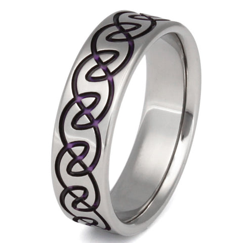 Purple Celtic Titanium Wedding Band - Irish Celtic Ring - Infinity Ring - ck9Purple