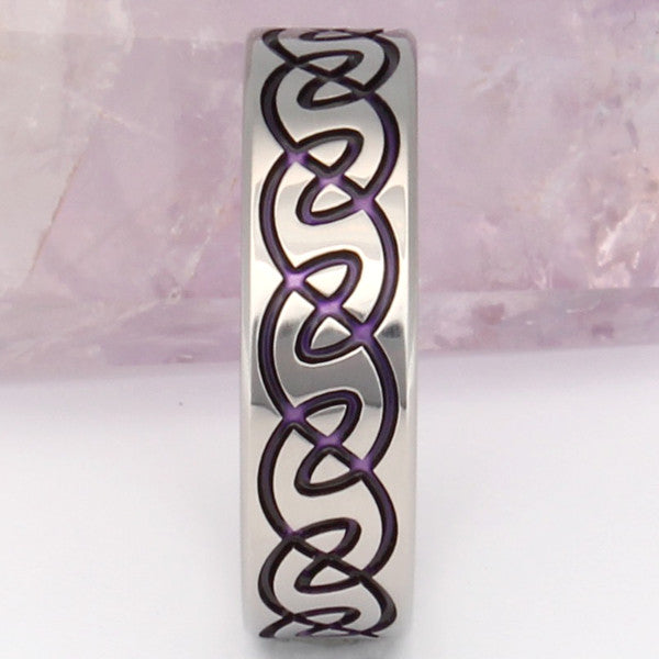 Purple Celtic Titanium Wedding Band - Irish Celtic Ring - Infinity Ring - ck9Purple