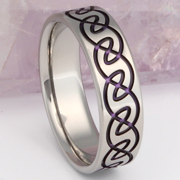 Purple Celtic Titanium Wedding Band - Irish Celtic Ring - Infinity Ring - ck9Purple