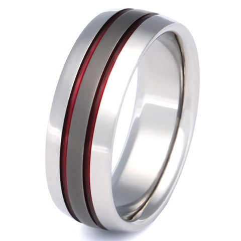 Firefighter's Thin Red Line Titanium Wedding Band - sa11Red