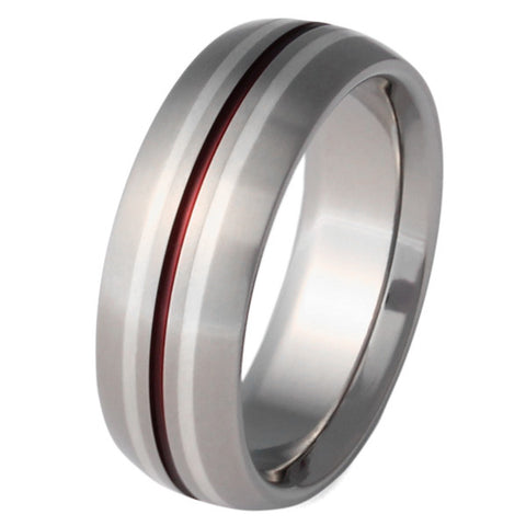 Silver Titanium Ring with Red Stripes - sv4Red