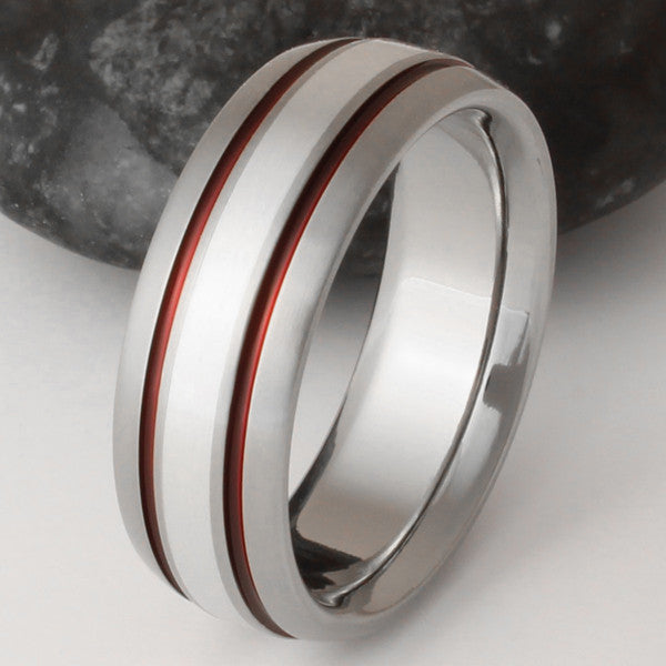 Silver Titanium Ring - sv5Red