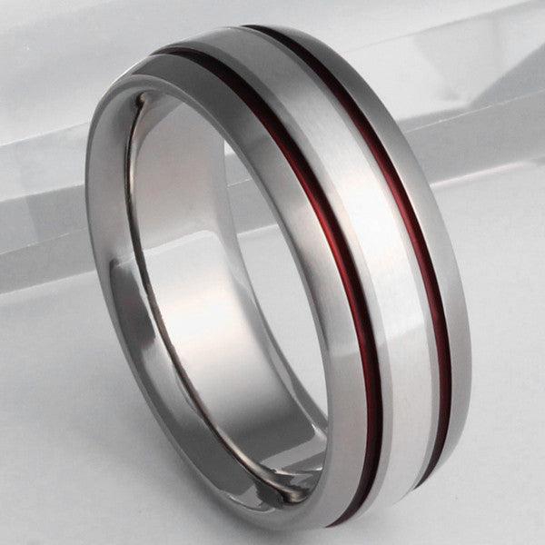 Silver Titanium Ring - sv5Red