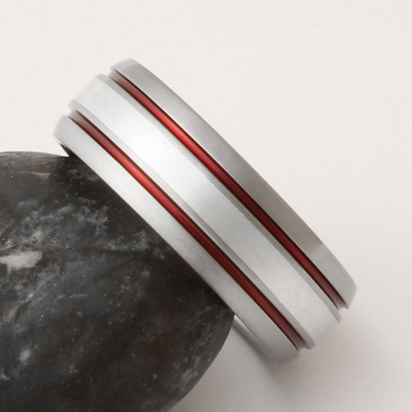 Silver Titanium Ring - sv5Red