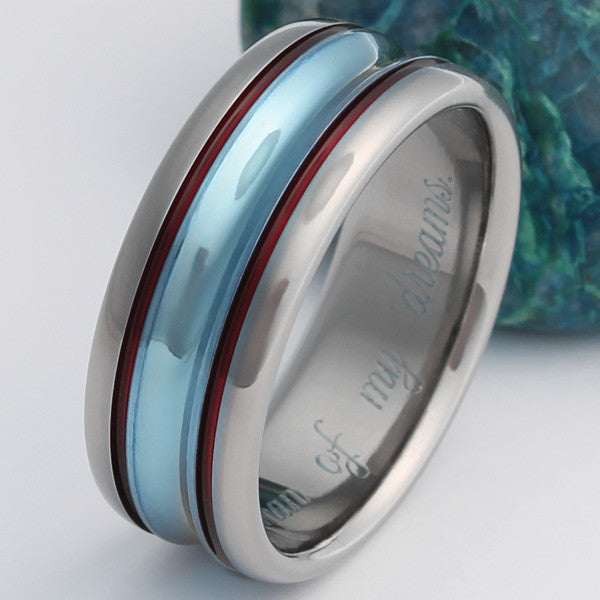 Unique Blue Titanium Wedding Ring w14