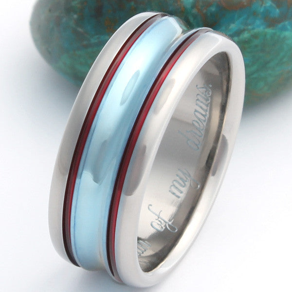 Unique Blue Titanium Wedding Ring w14