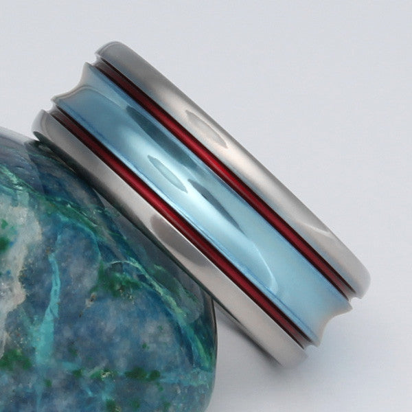 Unique Blue Titanium Wedding Ring w14