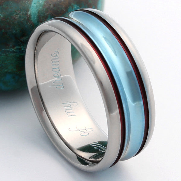Unique Blue Titanium Wedding Ring w14