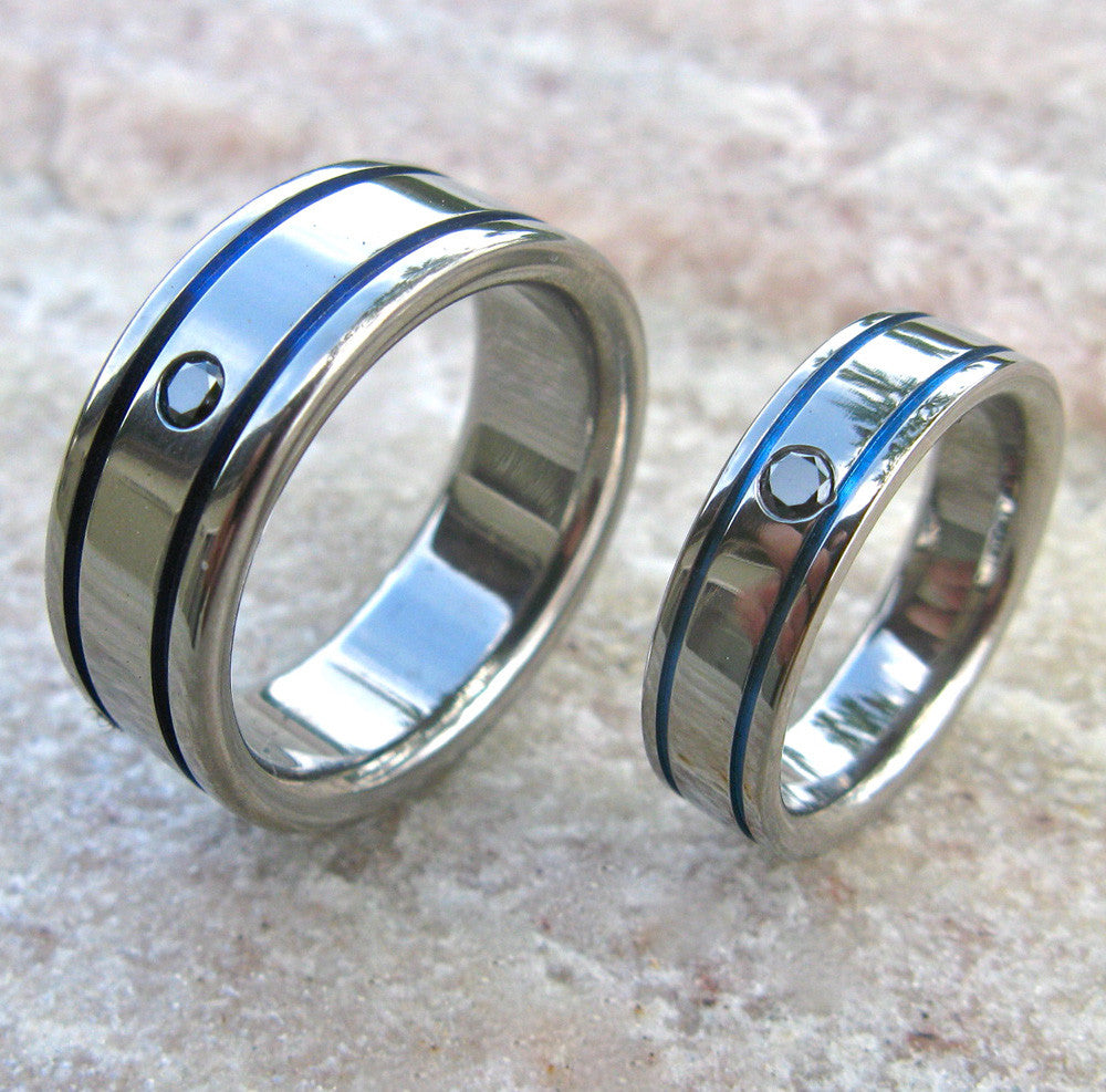 Matching Black Diamond Titanium Band Set stbd10 Titanium Rings