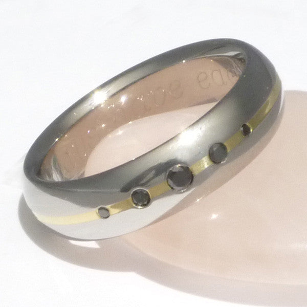 black diamond titanium ring with 18kt gold inlay bd15 Titanium Wedding and Engagement Rings