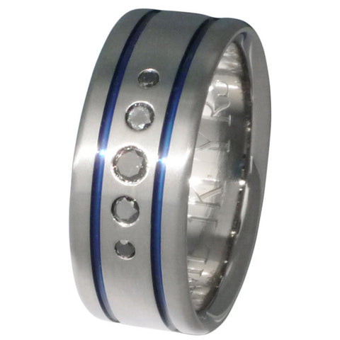 black diamond wedding ring with blue inlays bd16 Titanium Wedding and Engagement Rings