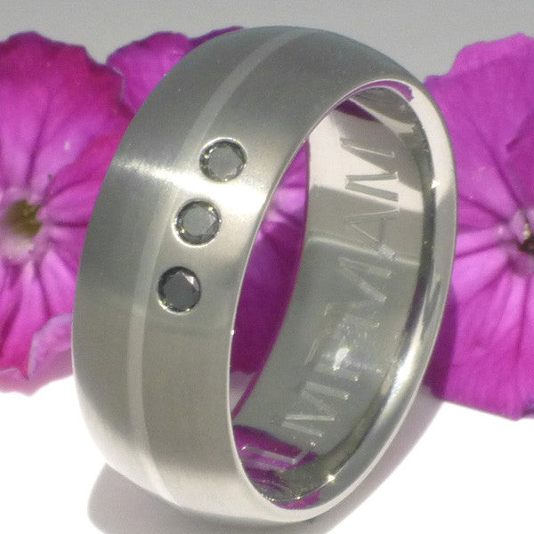black diamond wedding ring with platinum inlay bd6 Titanium Wedding and Engagement Rings