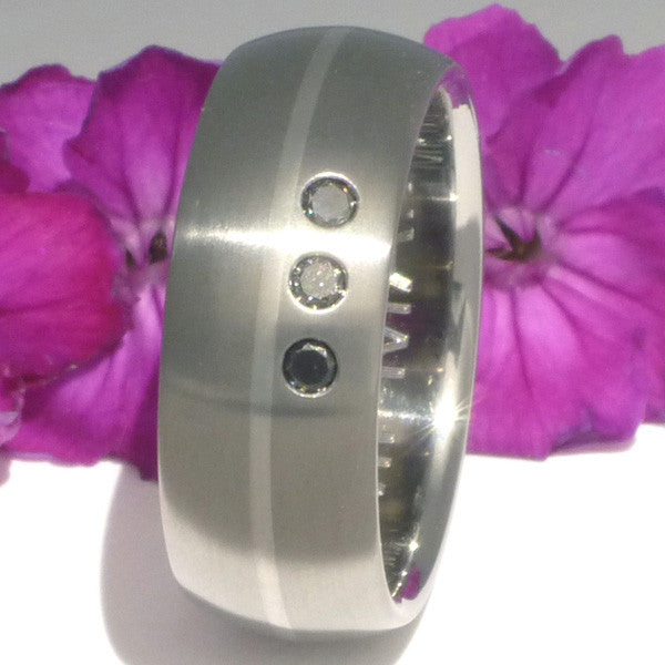 black diamond wedding ring with platinum inlay bd6 Titanium Wedding and Engagement Rings