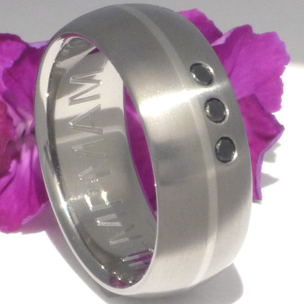 black diamond wedding ring with platinum inlay bd6 Titanium Wedding and Engagement Rings