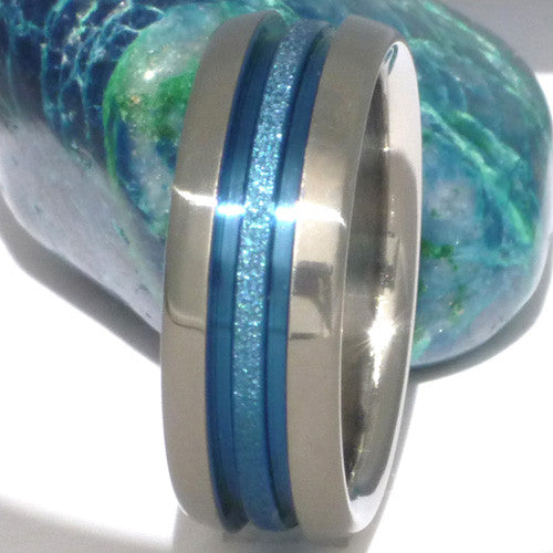 deep hawaiian blue titanium ring b16 Titanium Wedding and Engagement Rings