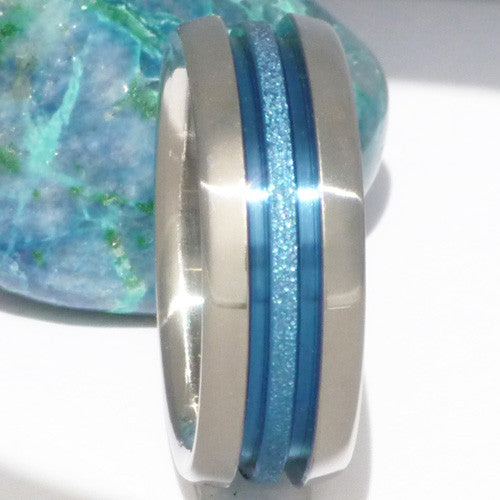 deep hawaiian blue titanium ring b16 Titanium Wedding and Engagement Rings