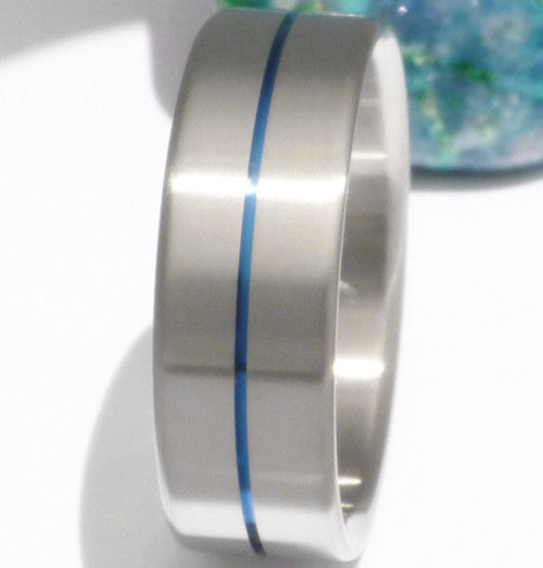 blue titanium wedding band b34 Titanium Wedding and Engagement Rings
