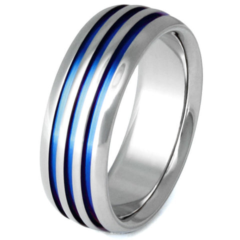 thin blue line titanium ring true blue b50 Titanium Wedding and Engagement Rings