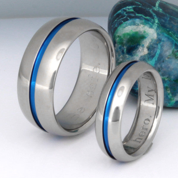 blue titanium ring set stb22 Titanium Wedding and Engagement Rings