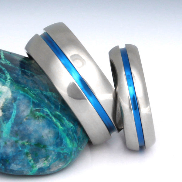 blue titanium ring set stb22 Titanium Wedding and Engagement Rings