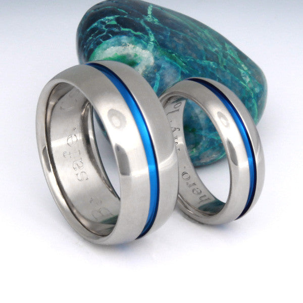blue titanium ring set stb22 Titanium Wedding and Engagement Rings