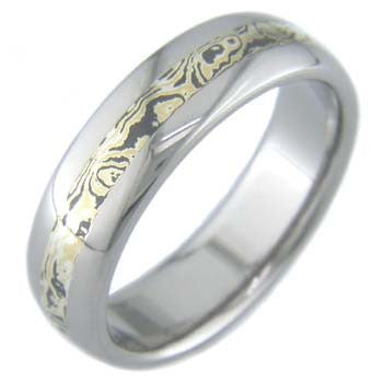 Boone Gold and Silver Mokume Titanium Ring