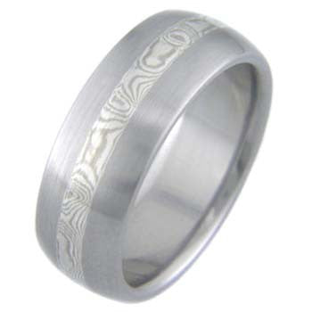 white gold and silver mokume brushed Titanium Wedding and Engagement Rings
