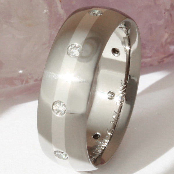 titanium diamond wedding ring with platinum inlay s84 Titanium Wedding and Engagement Rings