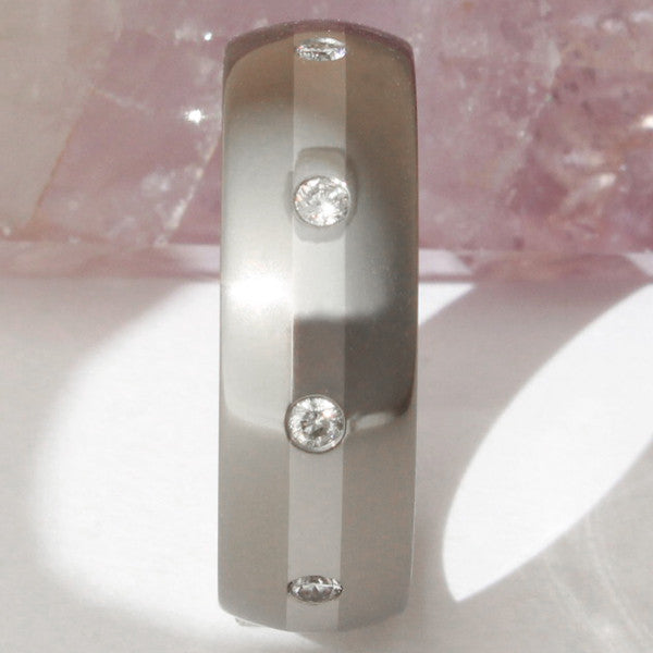 titanium diamond wedding ring with platinum inlay s84 Titanium Wedding and Engagement Rings